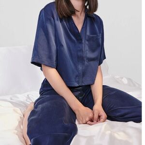 Lunya Women's Navy Deep Blue Washable Silk Pajama Set